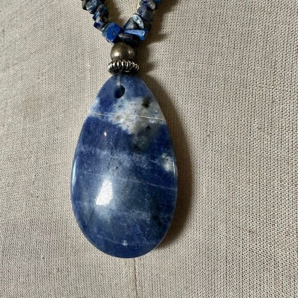Artisan Blue Sodalite Pendant Necklace on Suede Cord - Picture 2 of 9